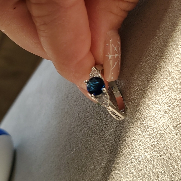 Sapphire zircon ring 925 stamp Main stone crystal and rhinestone - Picture 7 of 7